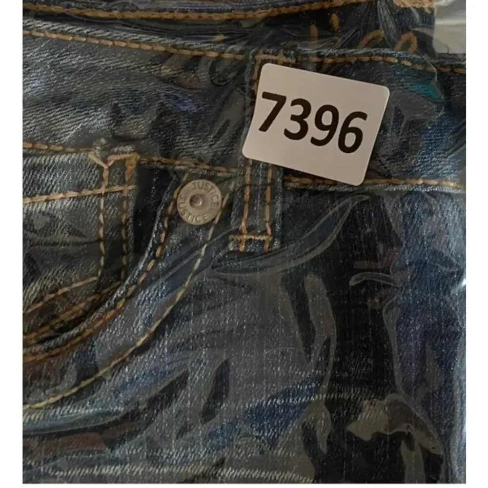 Justice Blue Denim Distressed Skort Size 12S Cotton Spandex